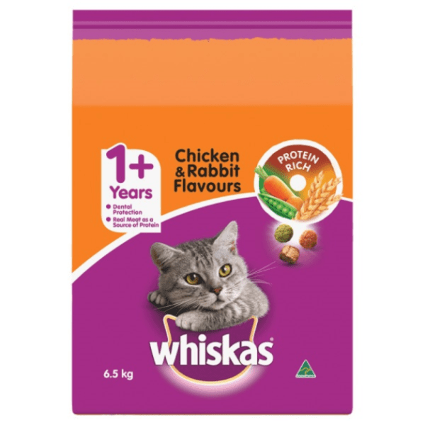 WHISKAS DRY ADULT CHICKEN AND RABBIT 6.5KG - Furbabies Online