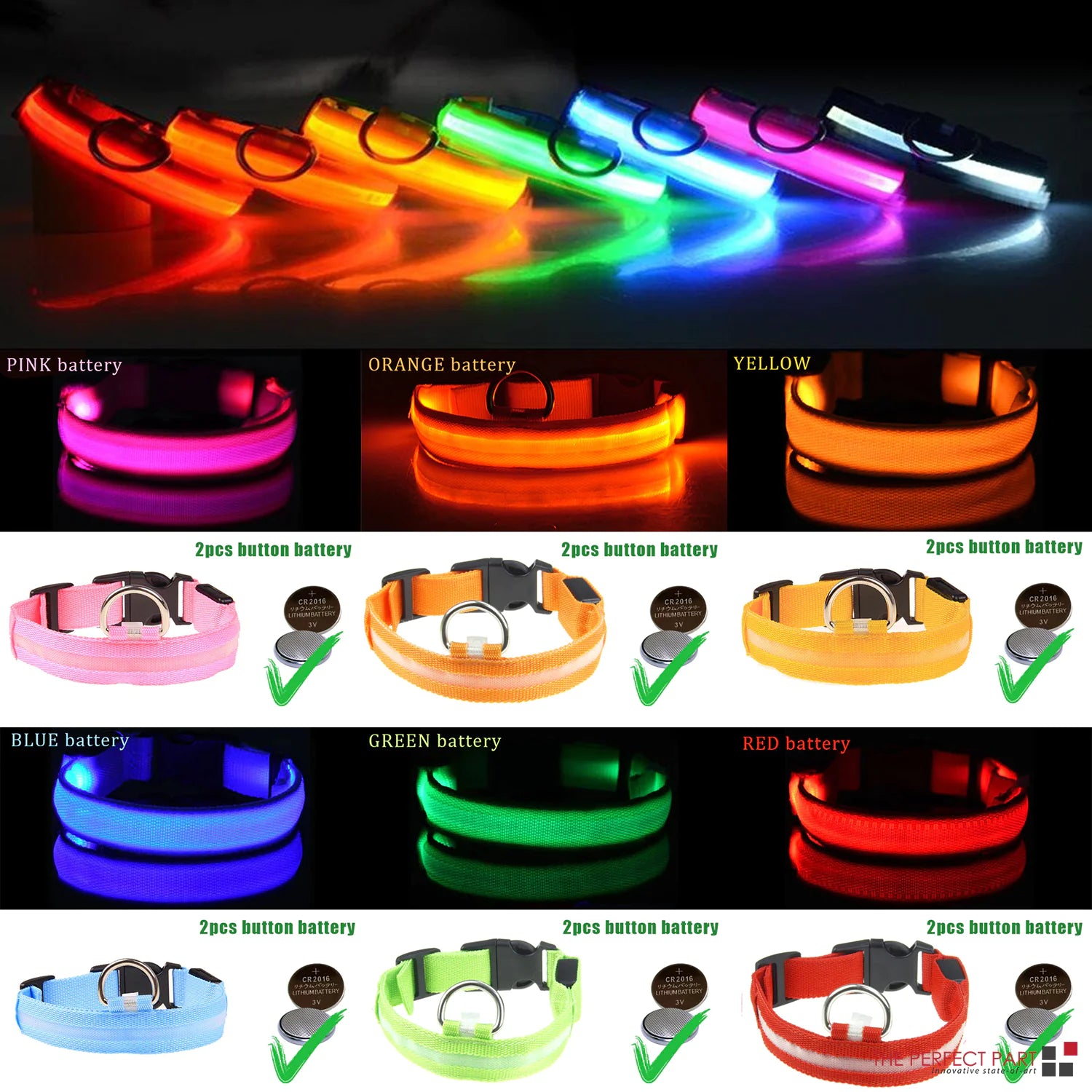 LED Adjustable Dog Collar Blinking Flashing Light Up Glow Pets Safety Waterproof - Furbabies Online