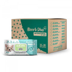 Absorb Plus Antibacterial Dog Wipes Aloe Vera 80 Sheets 20 x 15cm - Furbabies Online