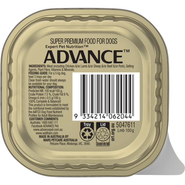 ADVANCE Adult Single Serve Lamb Wet Dog Food Trays - Furbabies Online