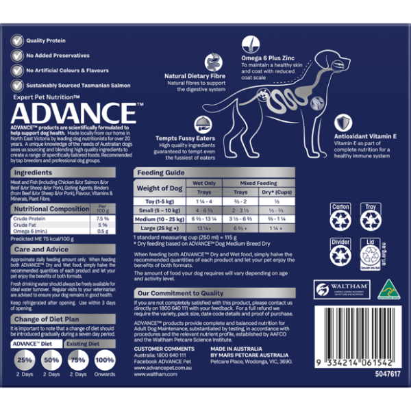 ADVANCE Adult Single Serve Salmon Wet Dog Food Trays - Furbabies Online