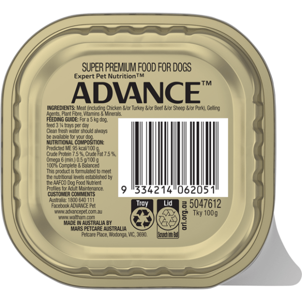 ADVANCE Adult Single Serve Turkey Wet Dog Food Trays - Furbabies Online