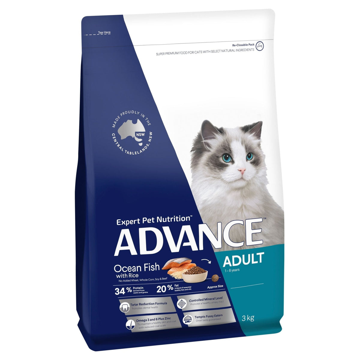 Advance Cat Dry Adult Ocean Fish with Rice 3kg - Furbabies Online