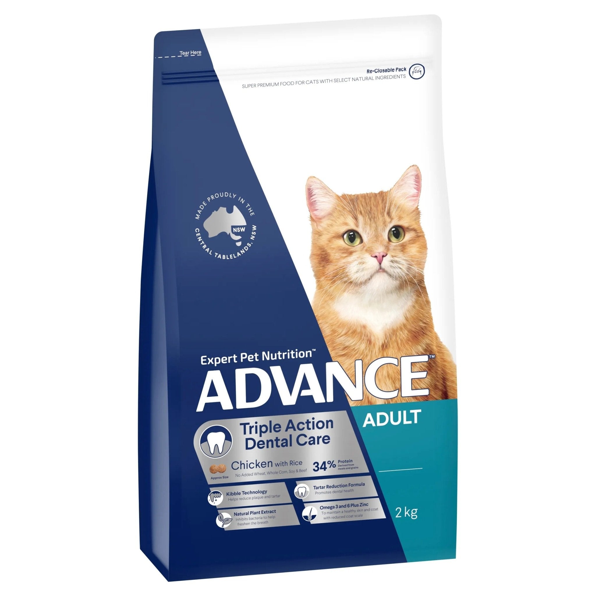 Advance Cat Triple Action Dental Chicken & Rice 2kg - Furbabies Online
