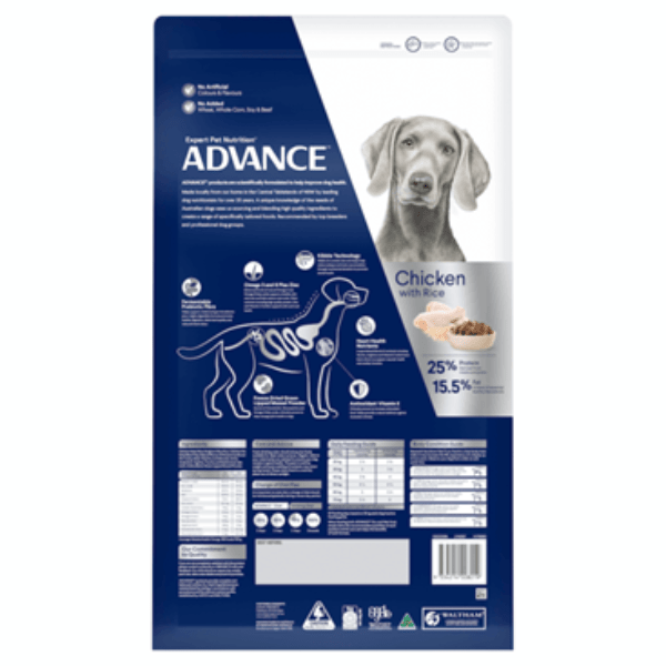 ADVANCE Large Adult Dry Dog Food Chicken With Rice - Furbabies Online