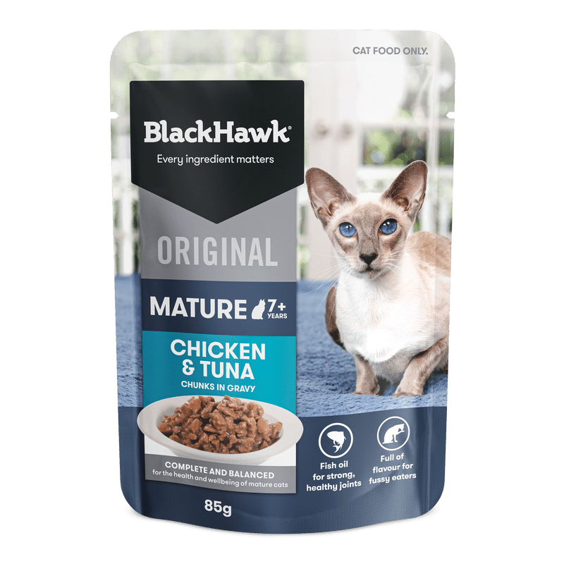 Black Hawk Cat 7+ Chicken & Tuna in Gravy 85g 12 Pack - Furbabies Online