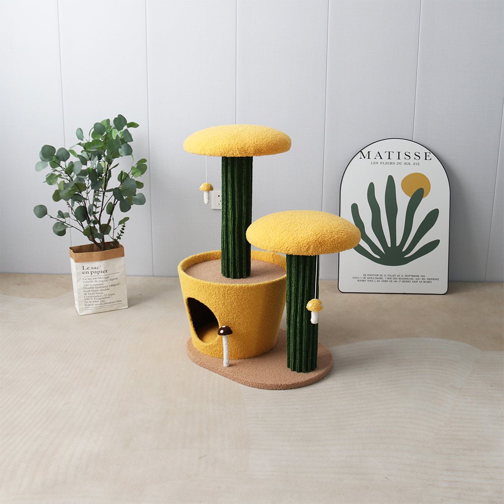 CATIO 2 - Level Yellow Mushroom Cat Scratching Tree - Furbabies Online
