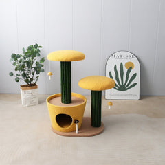 CATIO 2 - Level Yellow Mushroom Cat Scratching Tree - Furbabies Online