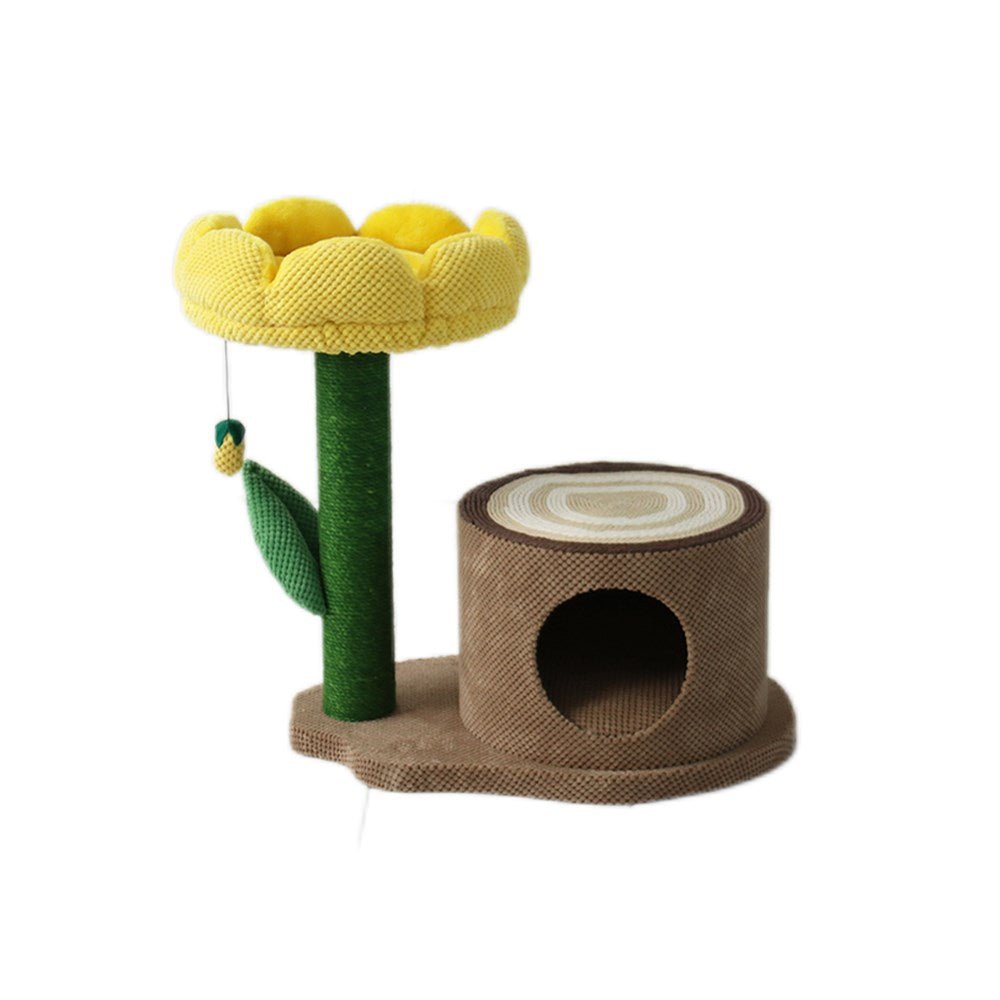 CATIO Log Cat House With Yellow Camelia Cat Scratching Tree - Furbabies Online