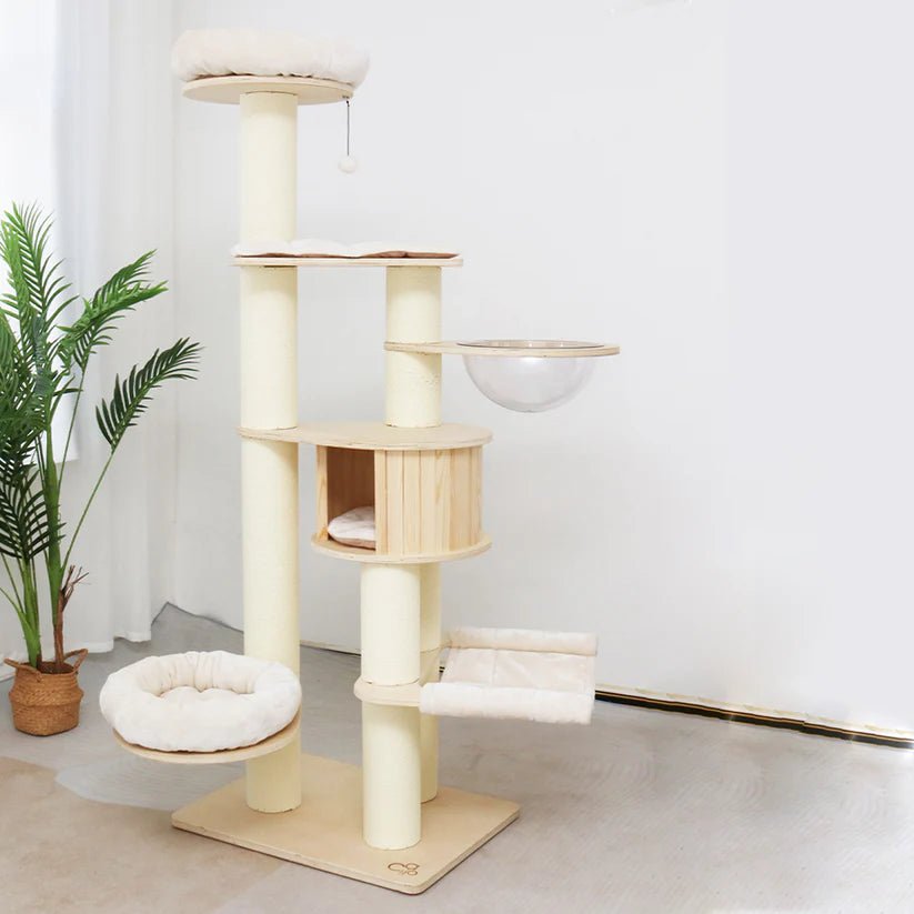 CATIO VINTAGE Solid Wood Cat Climbing Tree Post Scratcher 194cm - Furbabies Online
