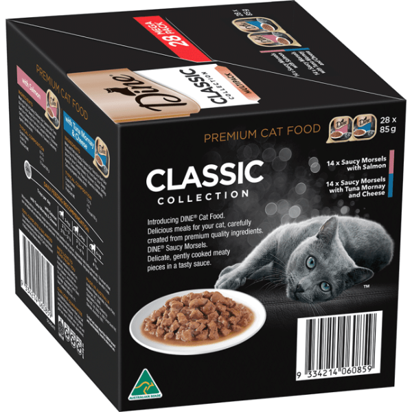 DINE CLASSIC SALMON TUNA MORNAY & CHEESE 28PK - Furbabies Online