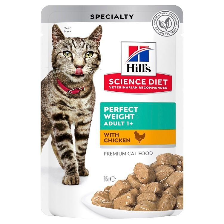 Hill's Cat Adult Perfect Weight Chicken Pouches 12pk (85g) - Furbabies Online