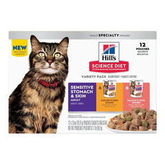 Hills Cat Adult Sensitive Skin & Stomach Variety 12pk 80g - Furbabies Online