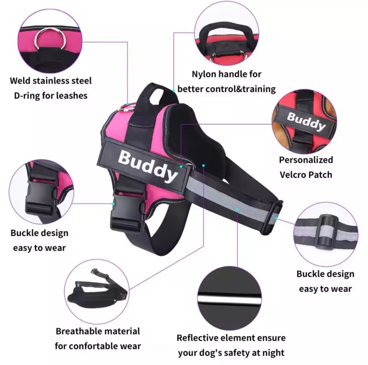 Personalized Dog Harness NO PULL Reflective Breathable Customisable Name Tag! - Furbabies Online