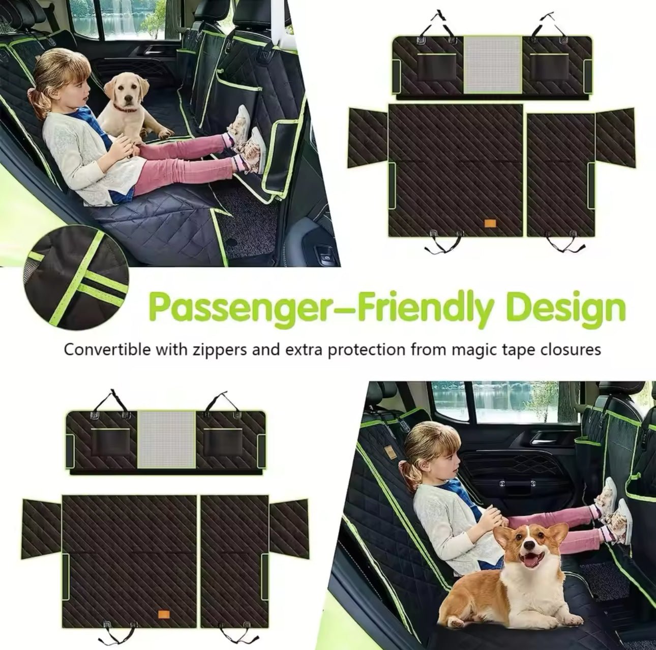Pet Amigos 6 - in - 1 Dog Car Seat Cover for Back Seat, 100% Waterproof - Furbabies Online