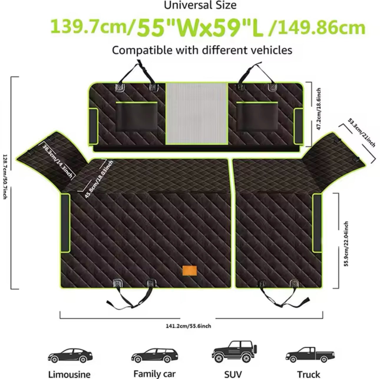 Pet Amigos 6 - in - 1 Dog Car Seat Cover for Back Seat, 100% Waterproof - Furbabies Online
