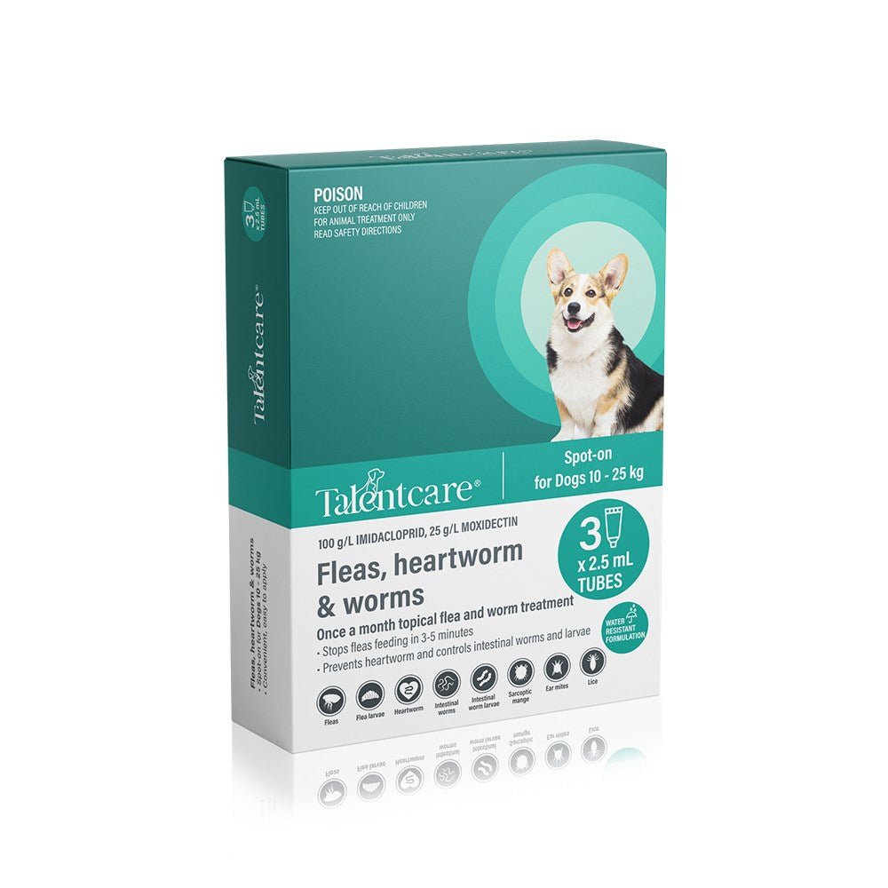 TALENTCARE Flea And Worming Spot - on For Dogs 10 - 25Kg 2.5ml x 3Tubes - Furbabies Online