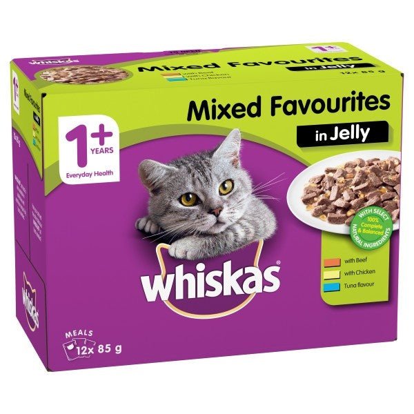 Whiskas 1 Plus Mixed Favourites In Jelly Pouches Wet Cat Food - Furbabies Online