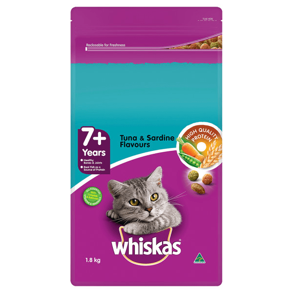 WHISKAS DRY 7+ TUNA AND SARDINE 1.8KG - Furbabies Online
