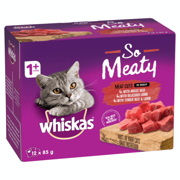 WHISKAS WET SO MEATY MVMS 85G 1X12PK - Furbabies Online