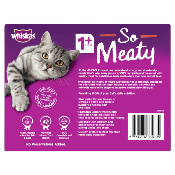 WHISKAS WET SO MEATY MVMS 85G 1X12PK - Furbabies Online